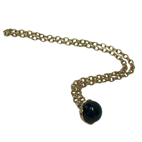 VTG MONET Gold-tone Metal Chain Black Lucite Ball Pendant Runway Necklace 16.5" - Picture 14 of 16